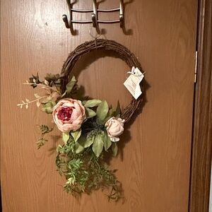 Rustic Faux Floral Wreath with Pink Blooms